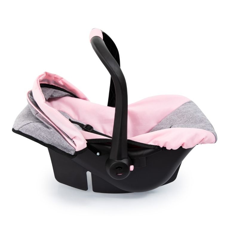 Bayer Design, Deluxe, fotelik samochodowy dla lalek z baldachimem, różowo-szary z motylkiem