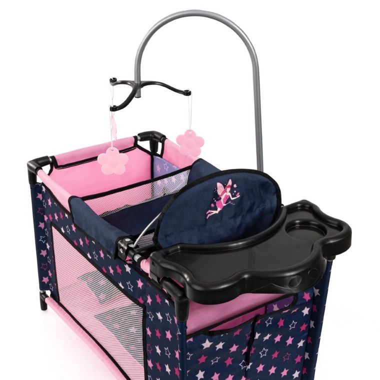 Bayer Design, łóżko turystyczne dla lalek z karuzelą, granatowo-różowe