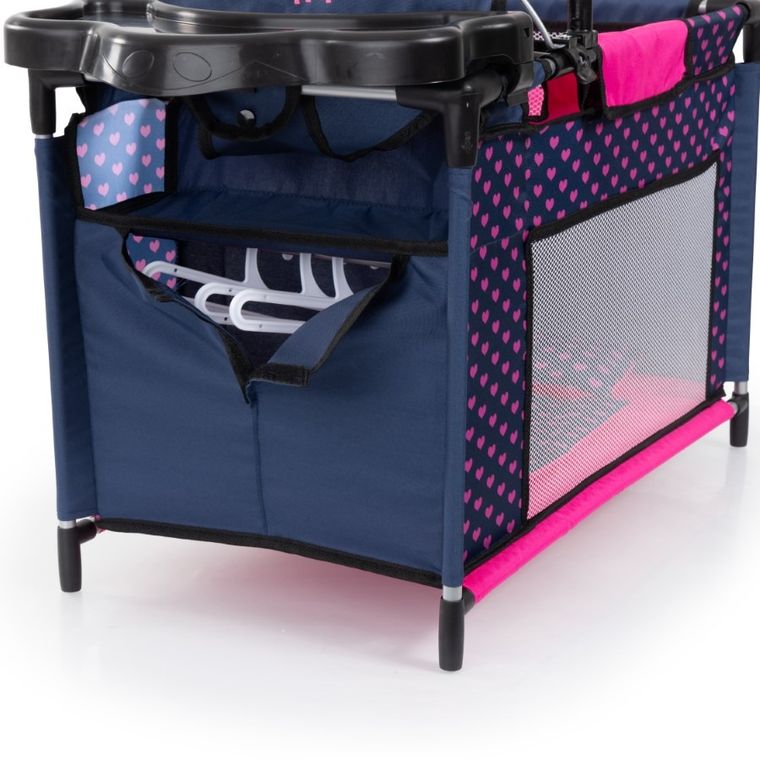 Bayer Design, łóżko turystyczne dla lalek z karuzelą, granatowo-różowe