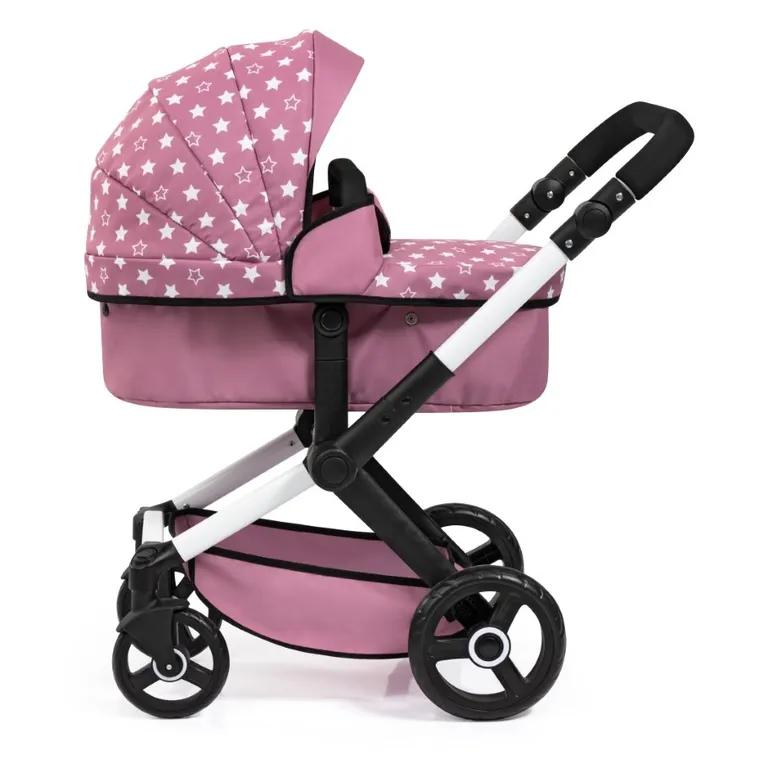 Bayer Design, Xeo Combi, głęboki wózek dla lalek z torbą, różowy w gwiazdki