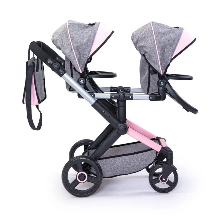 Bayer Design, Xeo Twin, bliźniaczy wózek dla lalek z torbą, szary