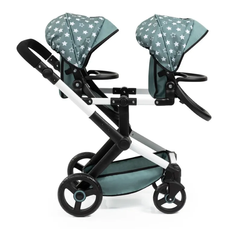 Bayer Design, Xeo Twin, bliźniaczy wózek dla lalek z torbą, zielony w gwiazdki