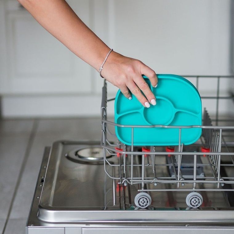 BBluv, Yumi, talerz z przegródkami, zestaw z łyżką, niebieski