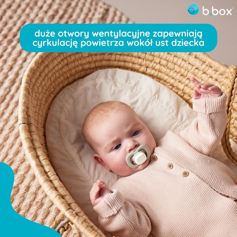 b.box, Glow in the dark, smoczek symetryczny, 0-6m, błękit/szałwia, 2 szt.