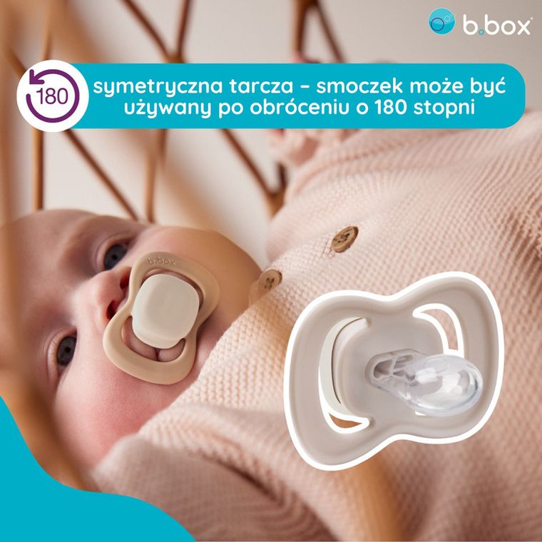 b.box, Glow in the dark, smoczek symetryczny 0-6m, róż/latte, 2 szt.