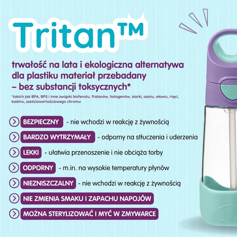 b.box, zestaw mini lunchbox + butelka tritanowa ze słomką, 450 ml, Lilac Pop