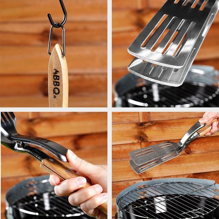 BBQ, Łopatka do grilla i szczypce, stalowa, 40 cm