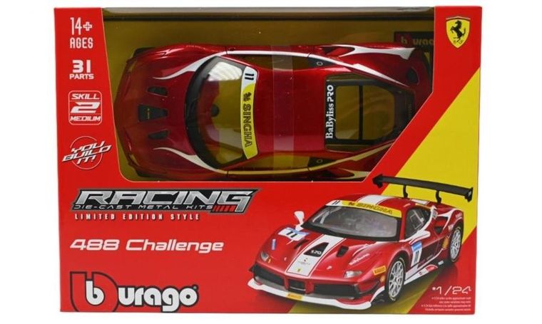 Bburago, Racing, Ferrari 488 Challenge, model do składania, czerwony, 1:24