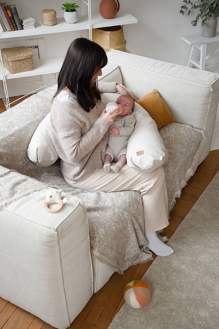 Beaba, Big Flopsy, ergonomiczna poduszka rogal dla kobiet w ciąży i karmiących, Linen natural