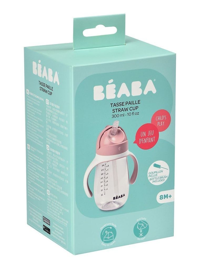 Beaba, butelka, kubek niekapek, tritanowa, ze słomką, old pink, 300 ml