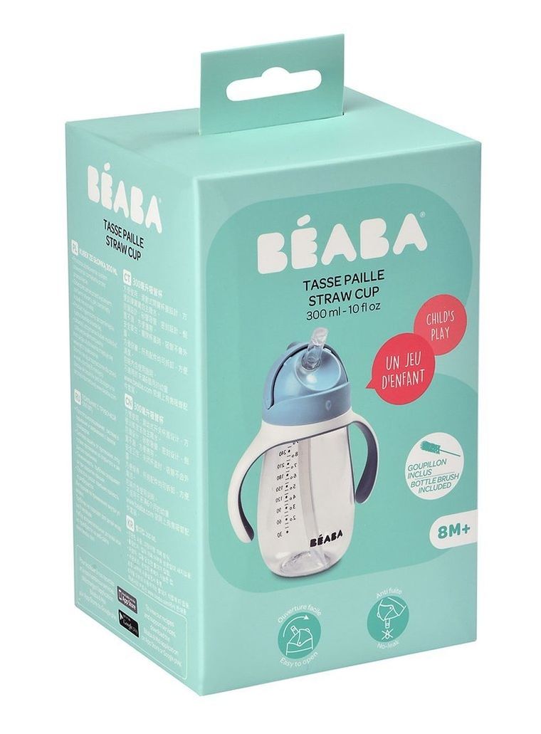 Beaba, butelka, kubek niekapek, tritanowa, ze słomką, windy blue, 300 ml