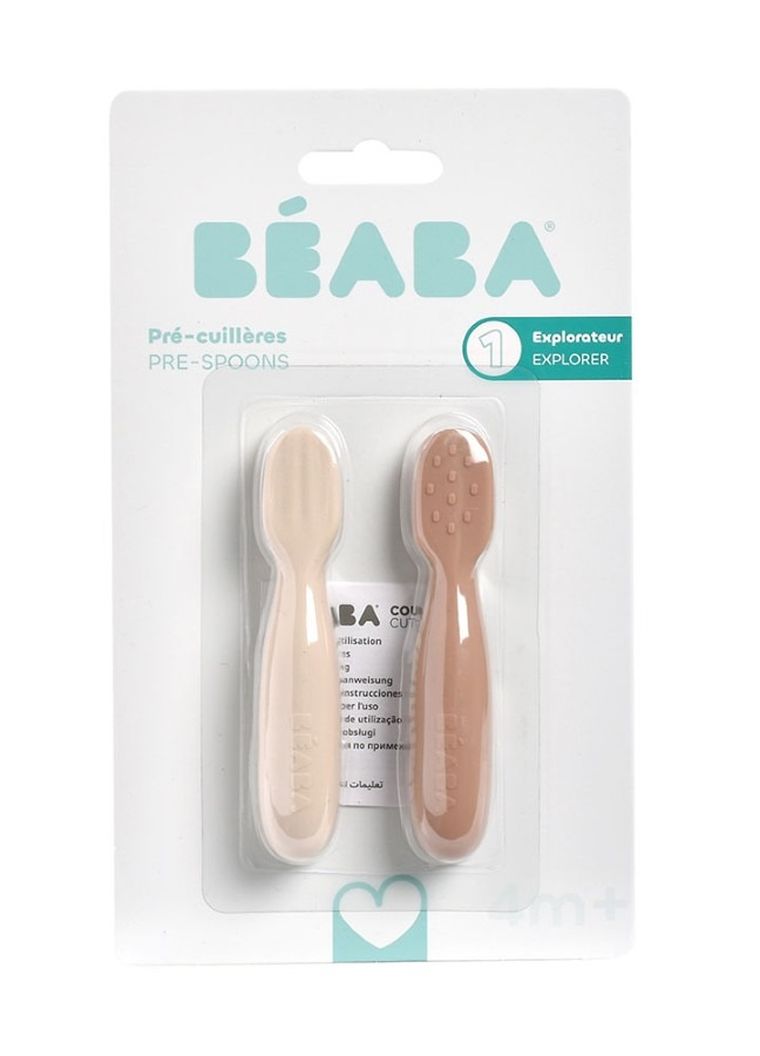 Beaba, zestaw silikonowych pierwszych łyżeczek-gryzaków, praline/clay, 2 szt.
