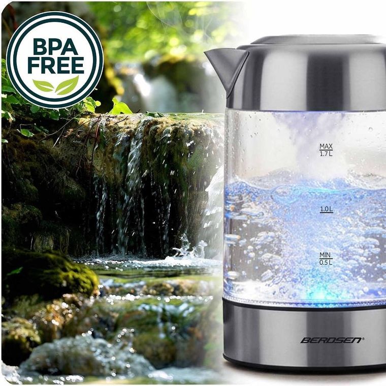 Berdsen, czajnik elektryczny, szklany z regulacją temperatury, 1,7l, 2200W, BD-714