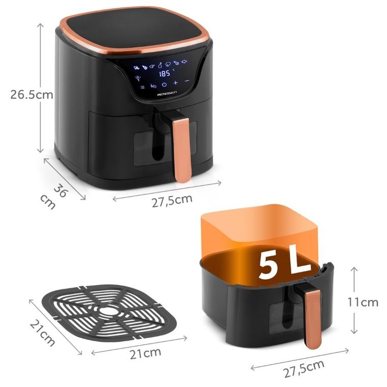 Berdsen, frytkownica beztłuszczowa, air fryer, czarno-złota, 5l, BD-652