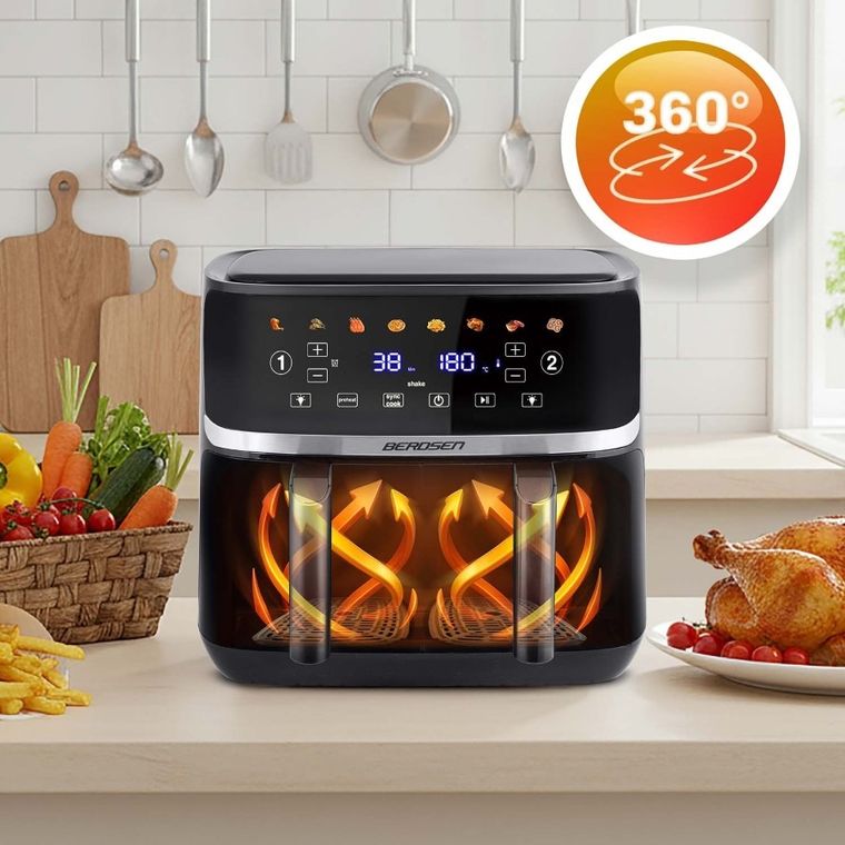 Berdsen, frytkownica beztłuszczowa, air fryer, dwukomorowy, 1700W, czarny, 10,2l, BD-657
