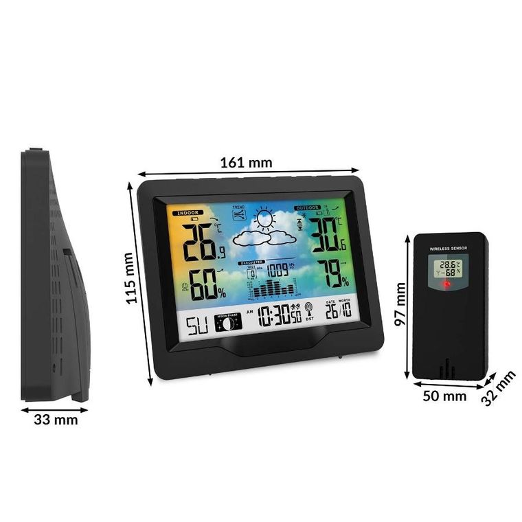 Berdsen, stacja pogodowa z wyświetlaczem, czarna