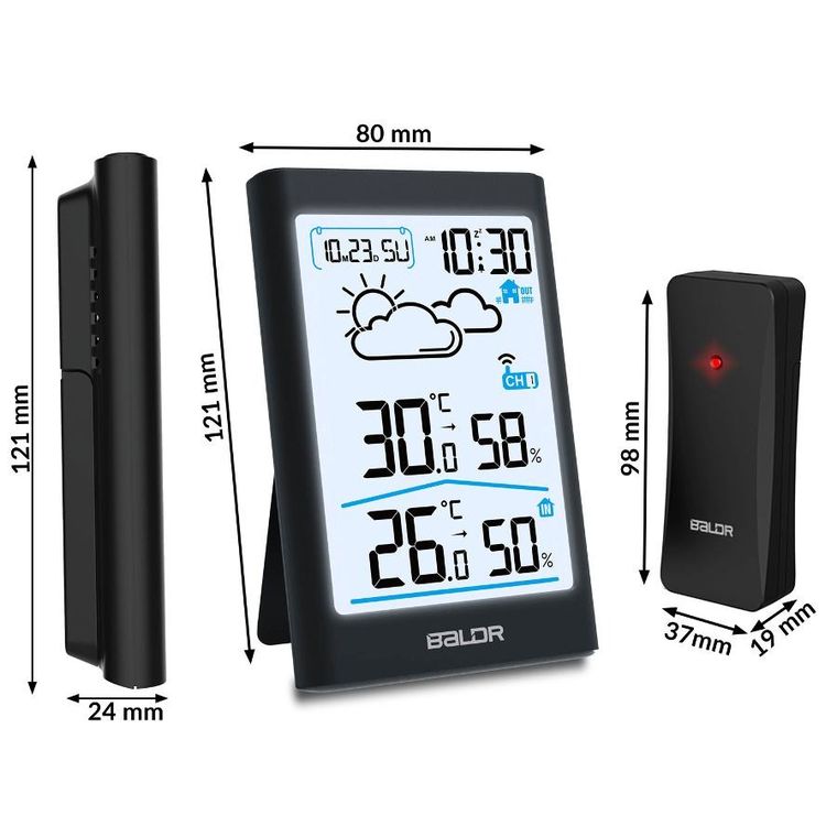 Berdsen, stacja pogodowa z wyświetlaczem, czarna, BD-911