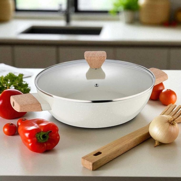 Bergner, Naturally, garnek marmurkowy płaski z pokrywą, 28 cm