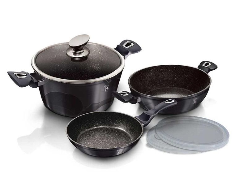 Berlinger Haus, Carbon Pro, zestaw: garnki z pokrywą + patelnie, 6 elementów