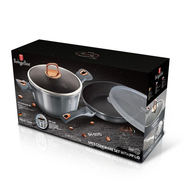 Berlinger Haus, Moonlight, zestaw: garnek z pokrywą + patelnia, 4 elementy