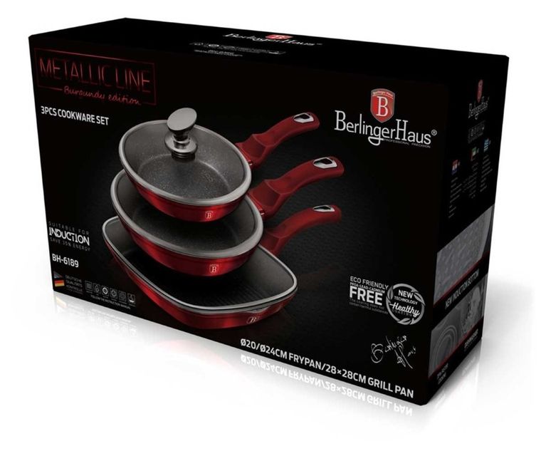 Berlinger Haus, zestaw patelni granitowych, Burgundy