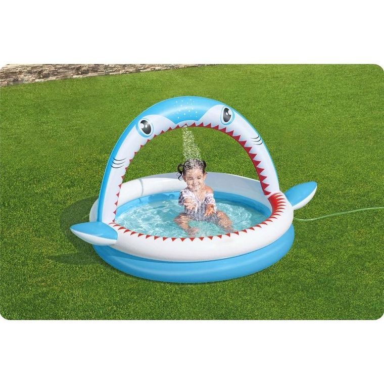 Bestway, basen dmuchany ze zraszaczem, rekin, 163-127-92 cm