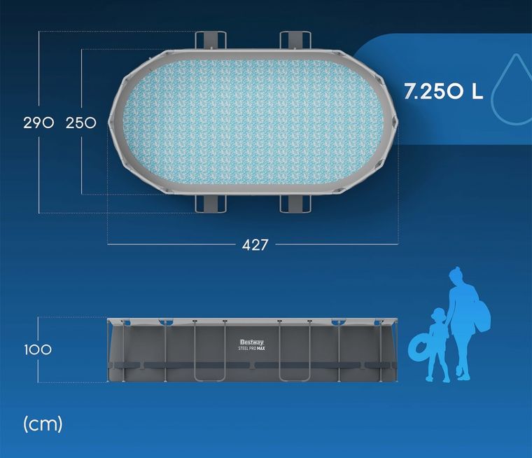 Bestway, basen ogrodowy, stelażowy, 427-250-100 cm, zestaw 18w1
