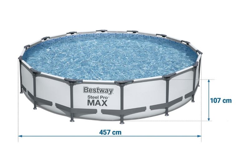 Bestway, basen stelażowy z pompą filtrującą i akcesoriami, okrągły, 107-457 cm, zestaw 18w1