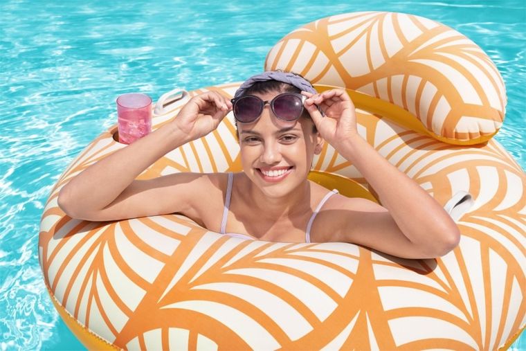 Bestway, koło do pływania, z oparciem i uchwytami, pomarańczowe, 118-117 cm