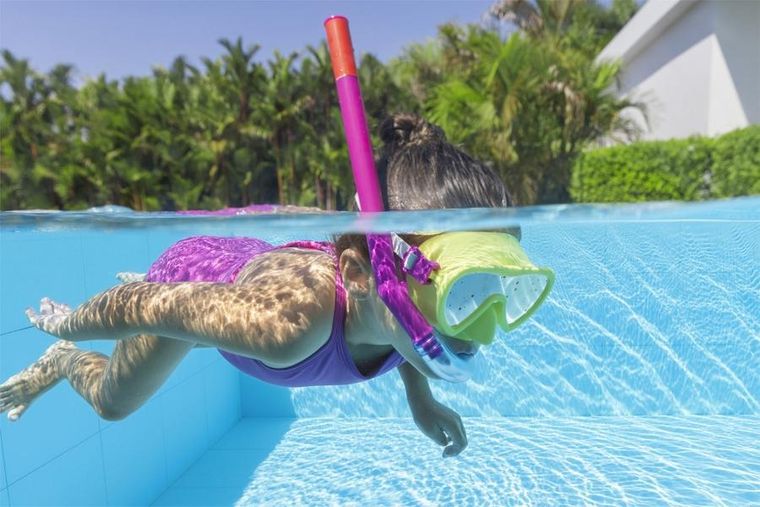 Bestway, maska do nurkowania z rurką, żółto-różowa