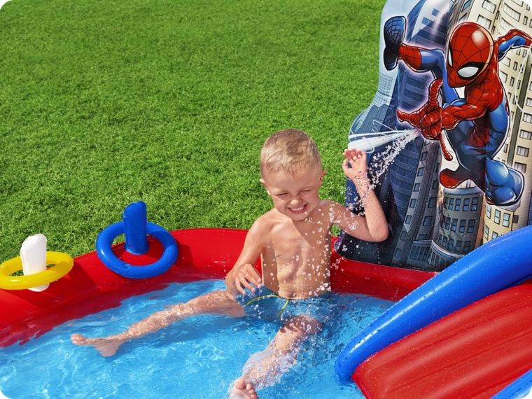 Bestway, Spider-Man, basen dmuchany ze zjeżdzalnią, wodny plac zabaw, 211-206-127 cm