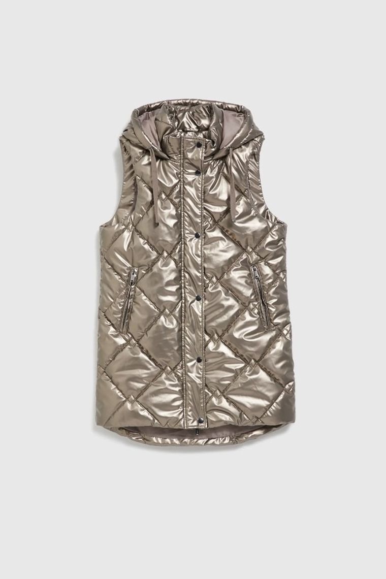 Bezrękawnik damski z kapturem, beżowy, Moodo