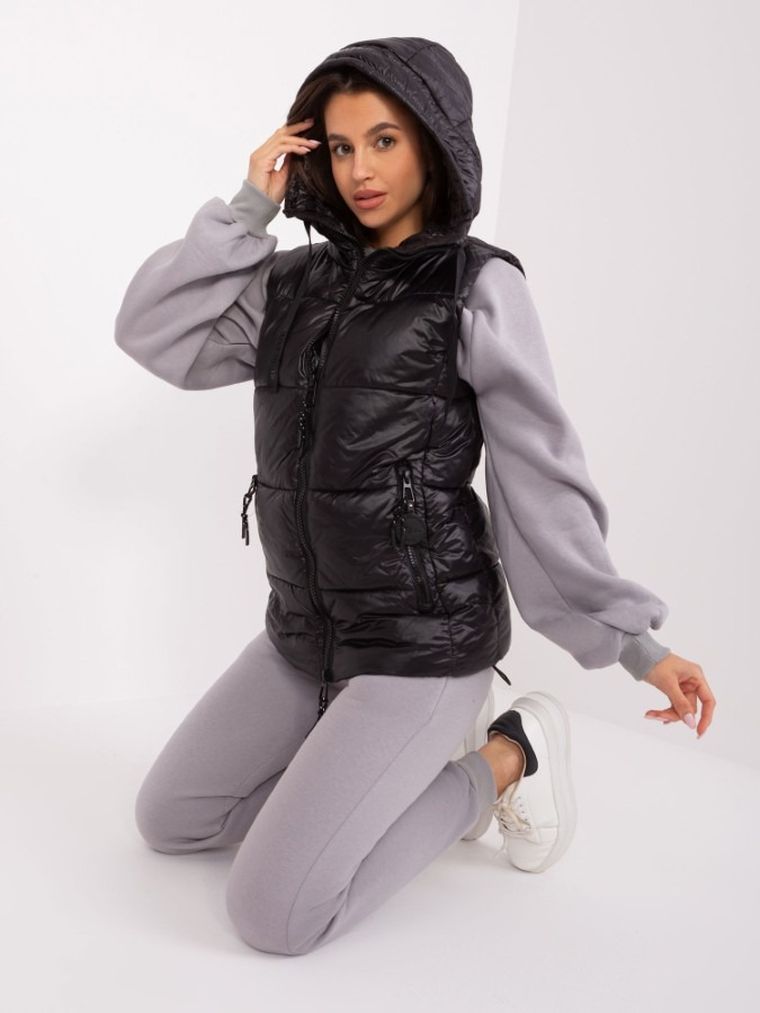 Bezrękawnik damski z kapturem, czarny, Sublevel