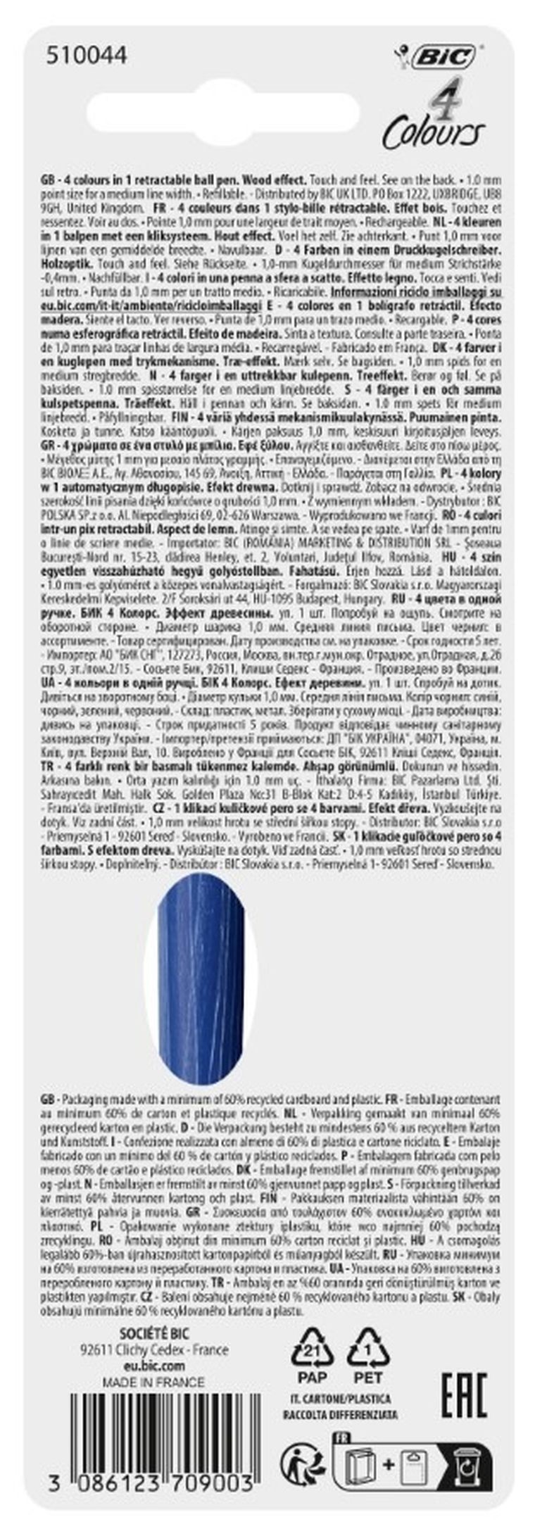 Bic, 4 Colours, Wood Efect, długopis kulkowy z 4 wkładami