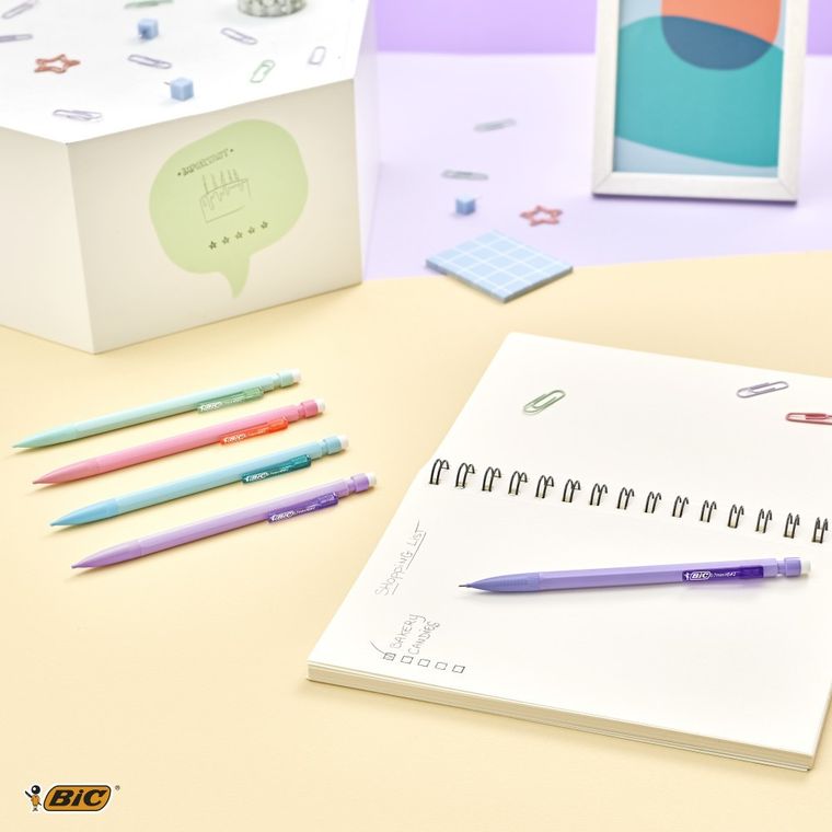 Bic, Matic, ołówkik automatyczne z gumką, HB, Pastel, 0,7 mm, 5 szt.