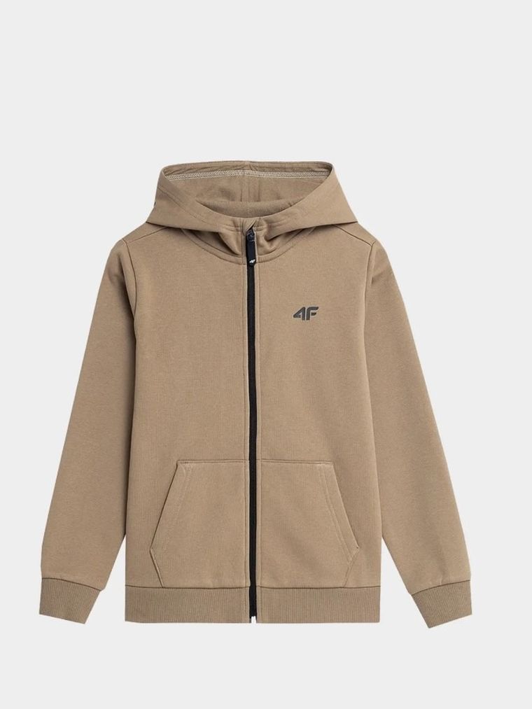 Bluza chłopięca z kapturem, rozpinana, beżowa, 4F