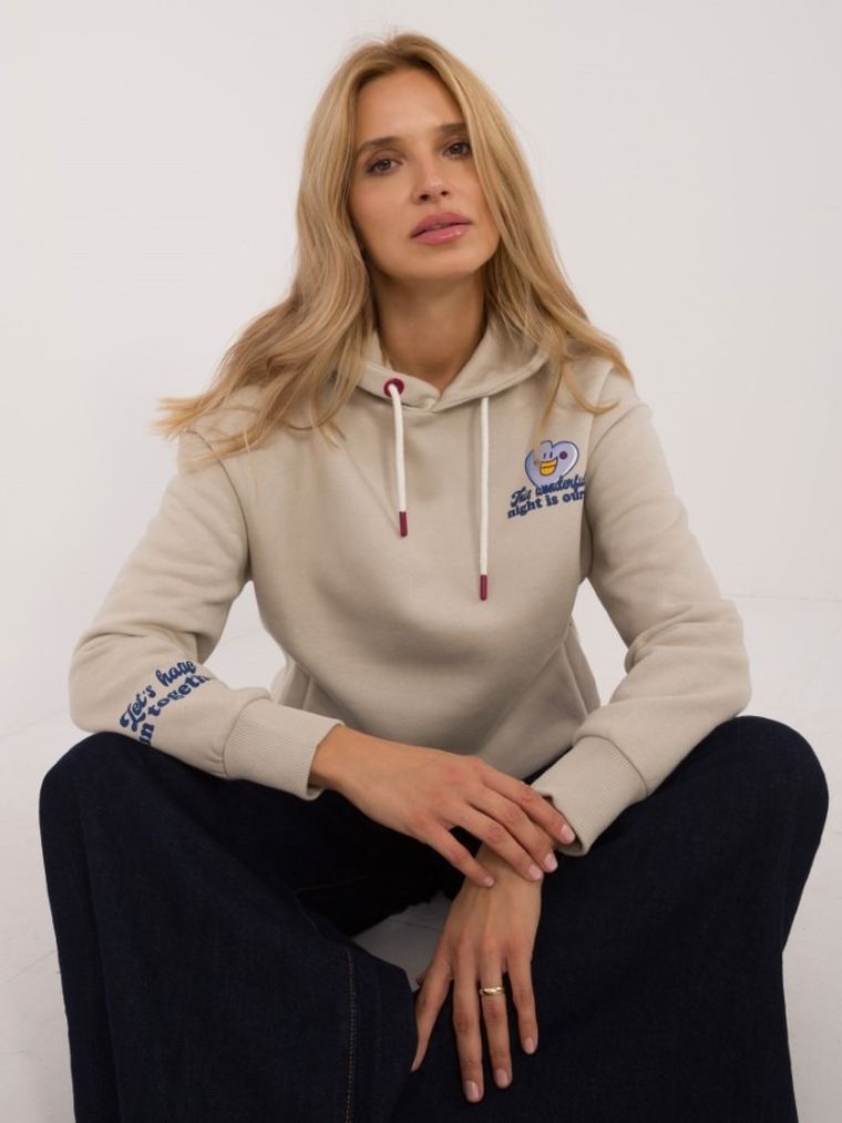 Bluza damska z kapturem, beżowa, Sublevel