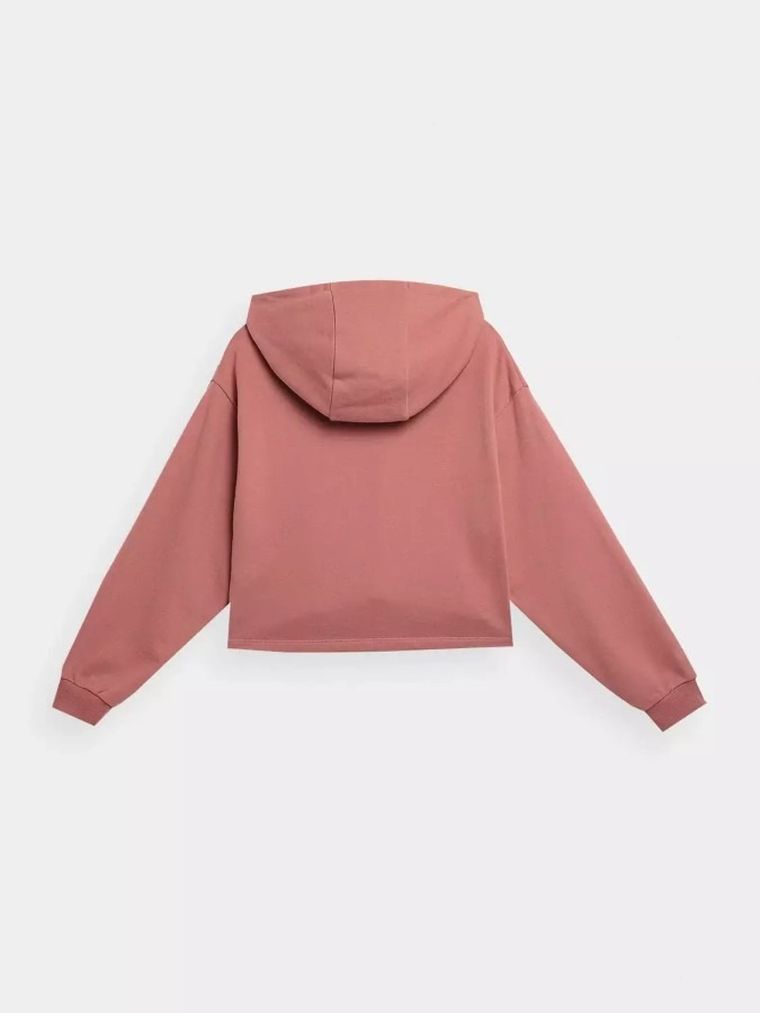 Bluza damska z kapturem, crop top, różowa, 4F