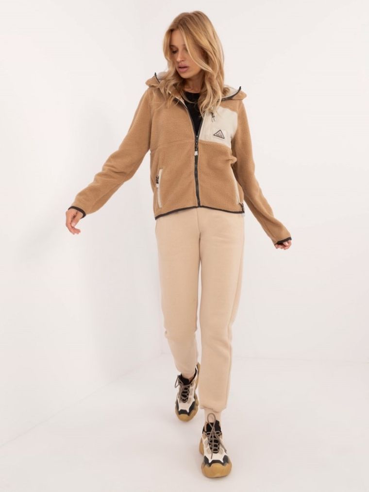 Bluza damska z kapturem, polarowa, brązowa, Sublevel