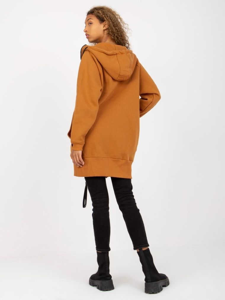 Bluza damska z kapturem, rozpinana, brązowa, Rue Paris