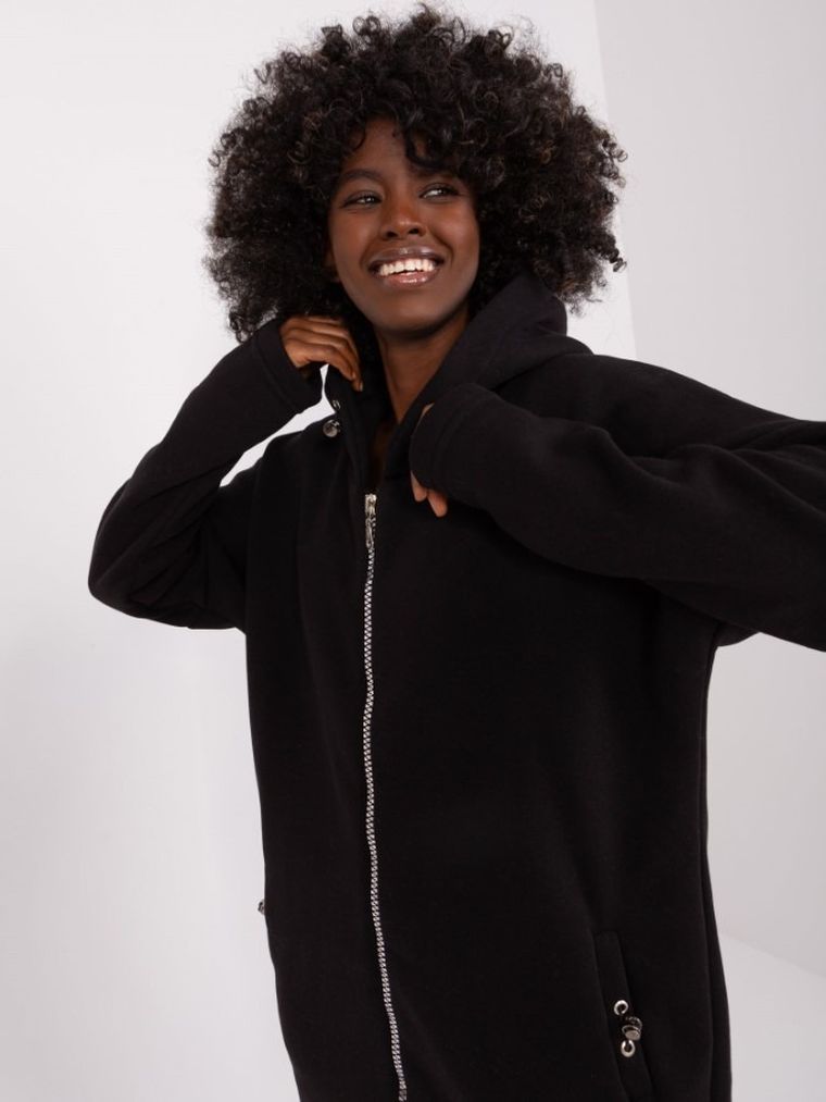 Bluza damska z kapturem, rozpinana, czarna, Relevance