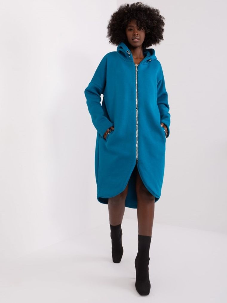 Bluza damska z kapturem, rozpinana, niebieska, Relevance