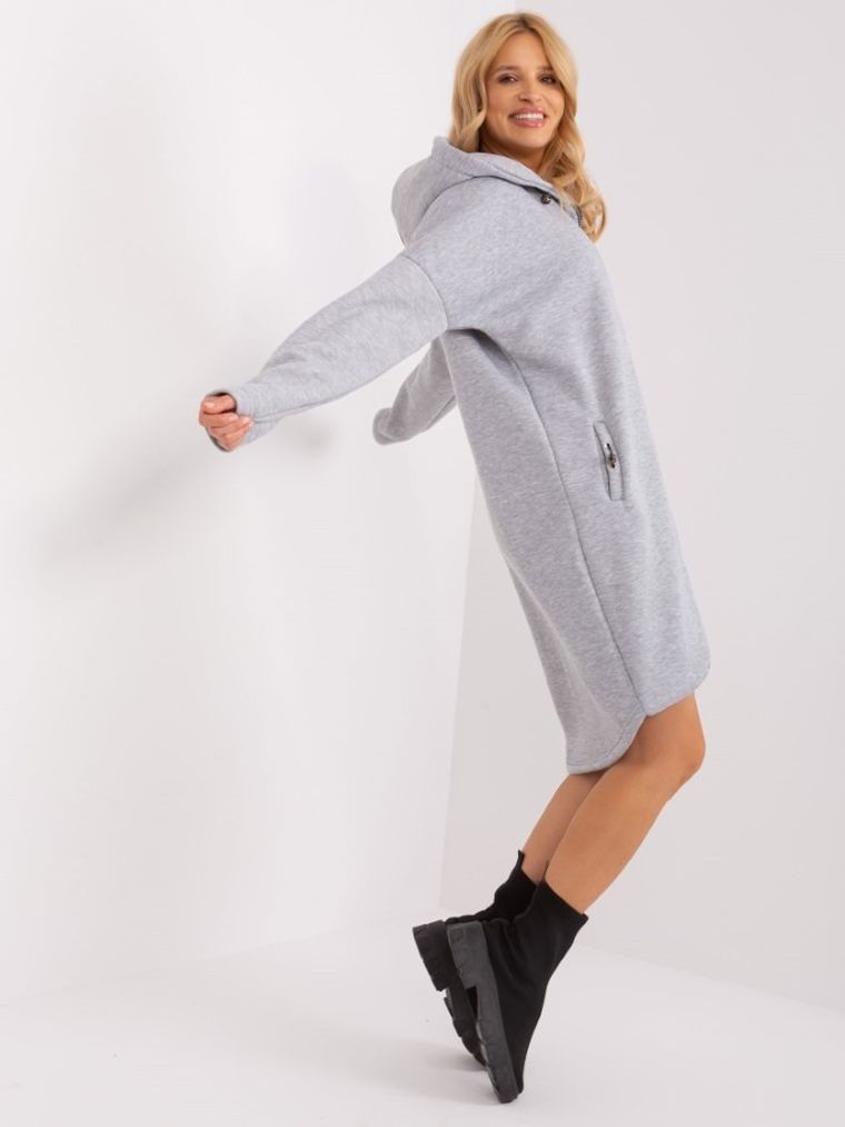 Bluza damska z kapturem, rozpinana, szara, Relevance