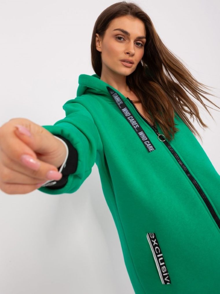 Bluza damska z kapturem, rozpinana, zielona, Relevance