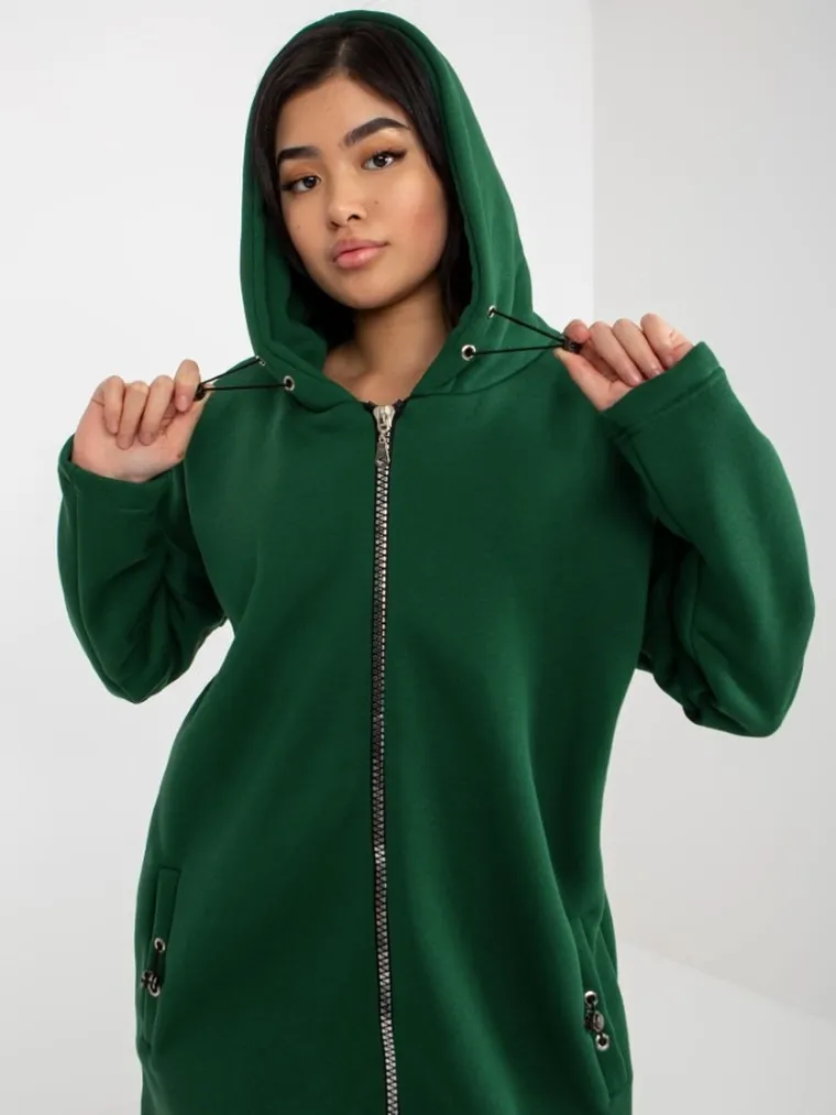 Bluza damska z kapturem, rozpinana, zielona, Rue Paris