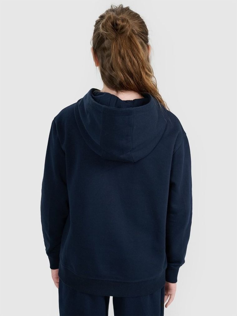 Bluza dziewczęca z kapturem, granatowa, 4F