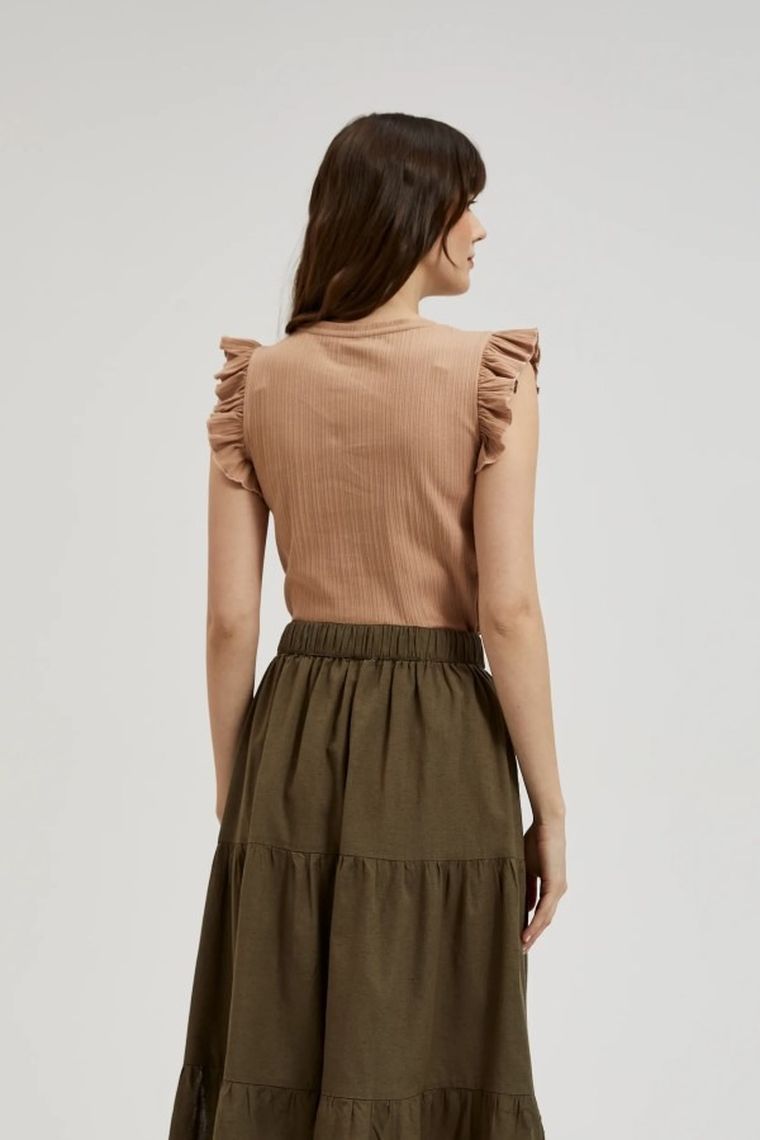 Bluzka damska bez rękawów, beżowa, Moodo