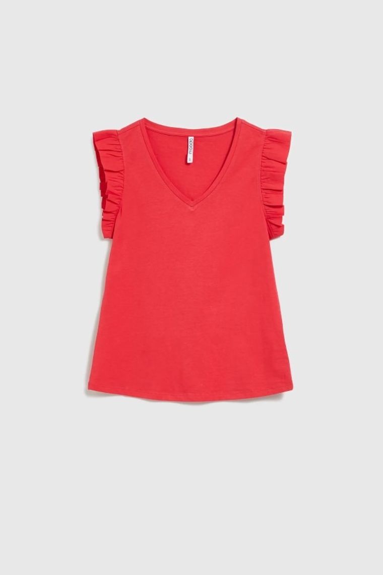Bluzka damska bez rękawów, czerwona, Moodo