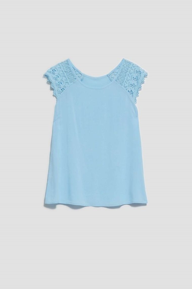 Bluzka damska bez rękawów, niebieska, Moodo