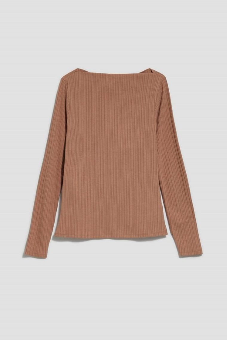 Bluzka damska z długim rękawem, beżowa, Moodo